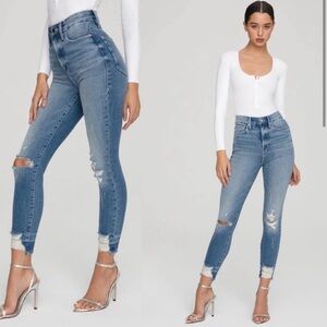 NWT Good American Good Waist Chewed Hem Indigo 020 Skinny Jeans Size 2